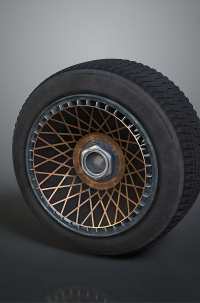 New Car Tire With Gold Spoke Wheel Rim Detailed Design And Reflective Surface 3d model