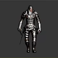 Hooded Warrior Figure With Red Face Markings Intricate Armor And Dual Daggers