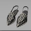 Black And White Houndstooth Pointed Toe Slingback Mules With Blue Bow Detail 3d model
