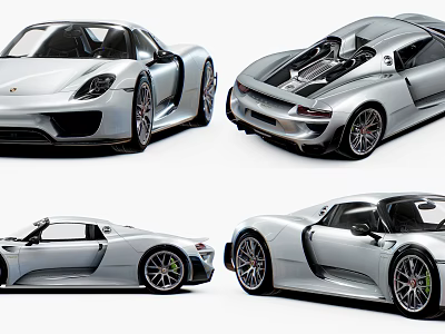 Modern Silver Sports Cars Showcasing Sleek Exterior Design From Multiple Angles 3d model