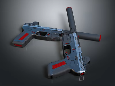 Futuristic Sci Fi Weapon Design With Red Accents And Gray Tactical Body Details 3d model