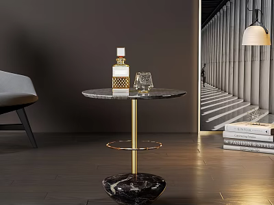 Modern Round Side Table With Marble Top And Golden Two Tier Stand Design 3d model