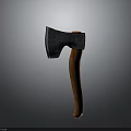 Classic Axe Weapon With Black Head And Orange Wooden Handle On Gray Background