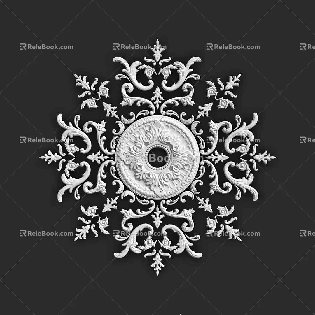 French PU lamp plate round ceiling shape decorative parquet combination lamp pool hollow imitation gypsum lamp holder carved disc 3d model