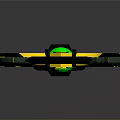 Mythical Green Sword With Yellow Hilt Guard Striped Handle Glowing Gem And Runes
