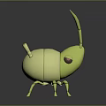 Green Insect Like Cartoon Game And Movie Character With Long Antennae And Red Eyes