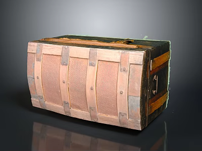 Vintage Wooden Storage Chest With Metal Straps And Decorative Hardware For Home Organization 3d model