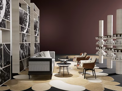 Hotel Public Lounge Area With Comfortable Sofa Chairs Decorative Wall Bookshelves And Coffee Tables 3d model