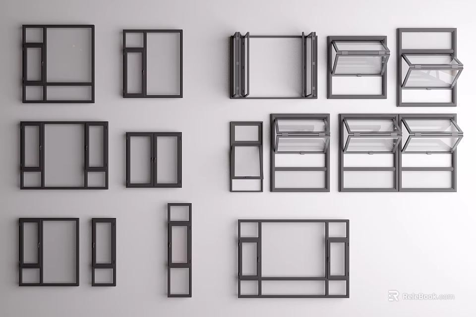 Casement Windows With Various Modern Frame Designs And Structural Details 3d model