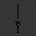 3D Rendered Green Fantasy Sword With Long Blade Glowing Patterns And Decorative Hilt