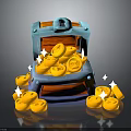 Decorative Blue Treasure Chest With Gold Coins Scattered Around For Home Decor