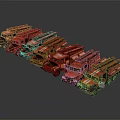 Red Model Trucks Arranged In A Row For Display And Collection 3d model