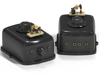 Pair of Vintage Black Daily Electrical Appliances With Knobs And Metal Components Design 3d model