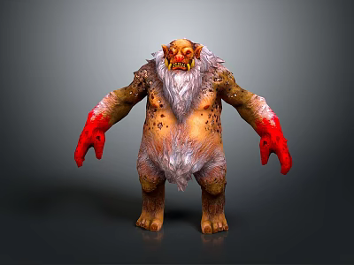 Fierce Goblin Character With Yellow Skin Red Hands White Beard Horns And Spotted Fur 3d model