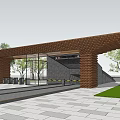 Modern Entrance Gate With Wooden Grid Canopy Glass Curtain Wall And High Rise Residential Background