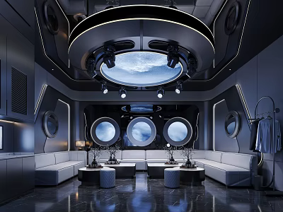 Futuristic KTV Interior With Space Capsule Design And Sofas 3d model