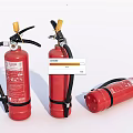 Three Red Fire Extinguishers In Standing And Lying Positions For Safety 3d model