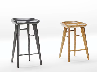 Modern Bar Stools Black And Wooden Minimalist Design With Sleek Seats And Sturdy Legs 3d model