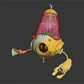 Cartoon Yellow Robot Character With Mechanical Head Green Eyes Red Top And Legs