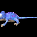 Cute Purple Blue Cartoon Chameleon 3D Model With Big Eyes And Spikes On Black Background