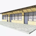 Awning With Metal Frame Installed Over Window On Brick Wall Exterior 3d model