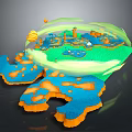 3D Wood And Stone Model Design With Natural Texture And Green Transparent Layer
