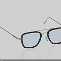 Stylish Square Frame Glasses With Black Rim Blue Lenses And Metal Accents