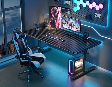 Modern E-sports Table and Chair Combination E-sports Room E-sports Chair Desktop Computer Monitor 3d model