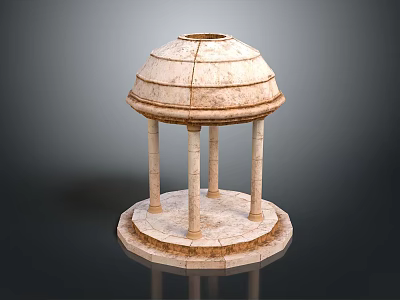 Classical Stone Gazebo Structure With Dome Roof And Columns On Circular Base 3d model
