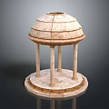 Classical Stone Gazebo Structure With Dome Roof And Columns On Circular Base