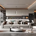 Modern Living Dining Room Interior With Gray Sofa Coffee Table And Open Kitchen 3d model