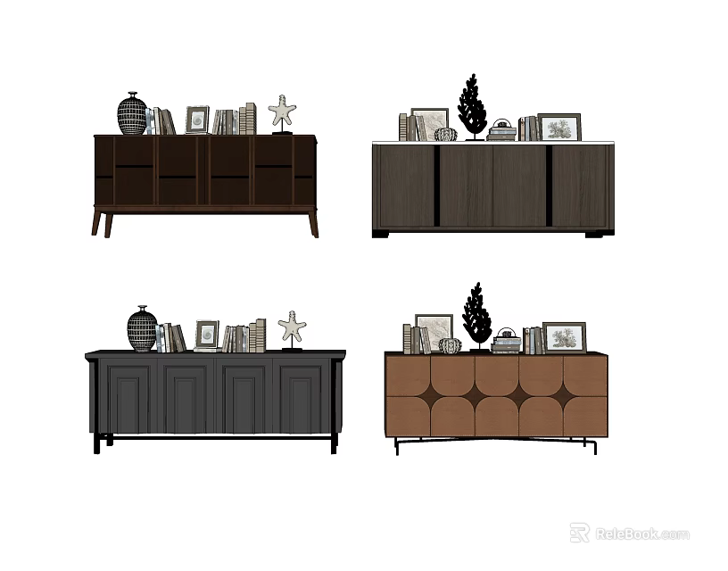 Various Modern TV Stand Designs With Photo Frames Vases And Decorative Items 3d model 