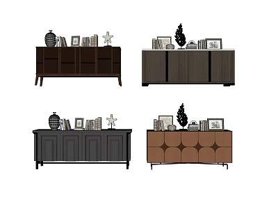 Various Modern TV Stand Designs With Photo Frames Vases And Decorative Items 3d model