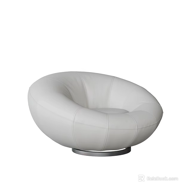 Modern White Leather Leisure Chair With Round Design And Metal Base 3d model 