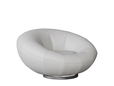Modern White Leather Leisure Chair With Round Design And Metal Base 3d model