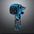 Blue Robot Character 3D Model With Yellow Eyes White Accents Antenna And Long Legs