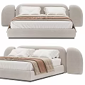 Modern Double Bed With Curved Headboard Light Gray Frame And White Bedding 3d model