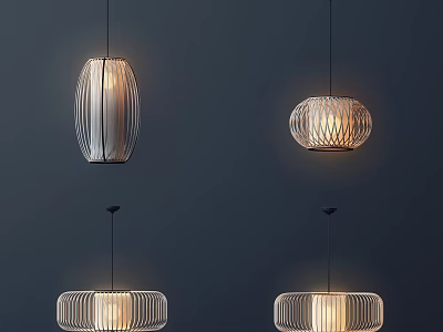 Modern Pendant Lights With Striped Glass Design And Various Shapes For Interior Decor 3d model