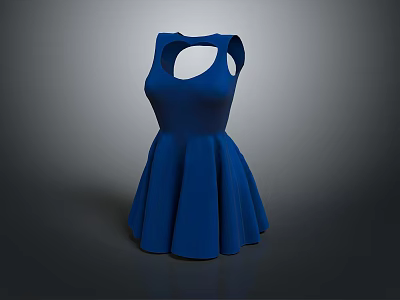 Stylish Blue Sleeveless Dress With Back Cutout And Pleated Skirt Design 3d model