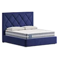 Deep Blue Diamond Tufted Headboard Double Bed with Gray Mattress Modern Design 3d model