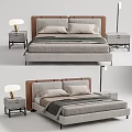 Modern Double Bed With Upholstered Brown Headboard Light Gray Mattress Nightstands And Table Lamps