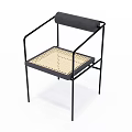 Minimalist Leisure Chair With Black Metal Frame And Natural Woven Seat