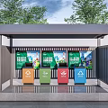 Public Waste Sorting Facility With Canopy Colored Trash Bins And Educational Posters 3d model