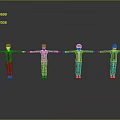 Four Game and Movie Characters in Different Military Camouflage Outfits with Arms Outstretched Pose