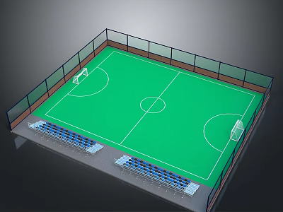 Outdoor Football Field With Green Turf Fence And Blue Spectator Seats 3d model