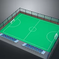 Outdoor Football Field With Green Turf Fence And Blue Spectator Seats