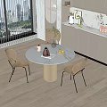 Modern Round Dining Table Set With Woven Chairs White Tabletop And Wooden Base 3d model