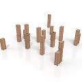 Multiple Brown Block Building Towers Arranged On White Background