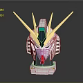 White And Gold Mecha Character Head With Green Red Accents And Detailed Armor