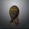 Ancient Decorative Weapon With Red Top Yellow Stripe Brown Body Red Base And Holes